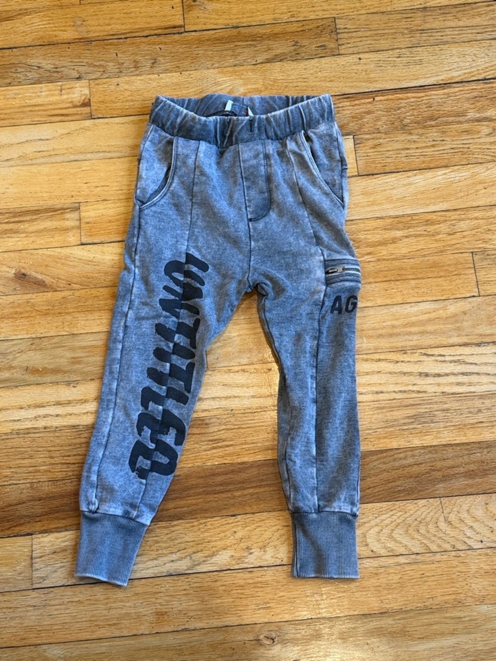 Zara Boys Gray Jogger Sweatpants with Black Graphic